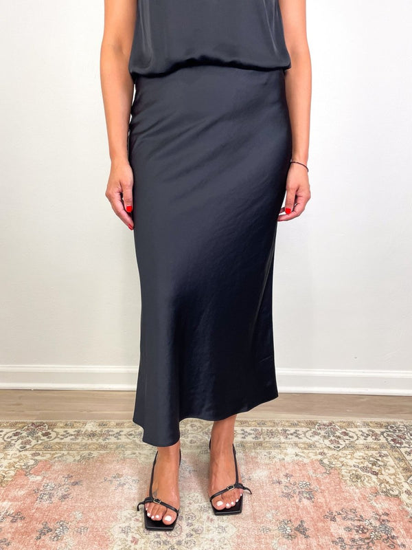 Talia Charmeuse Maxi Skirt in Black - The Shoe Hive