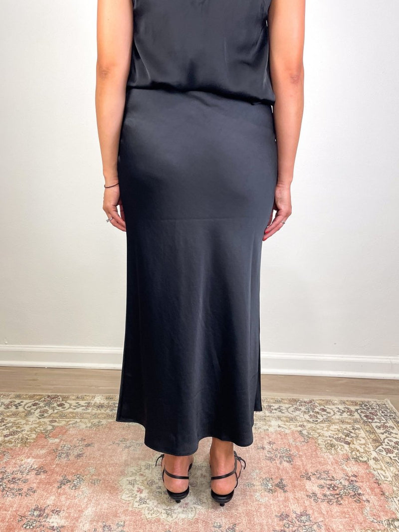Talia Charmeuse Maxi Skirt in Black - The Shoe Hive