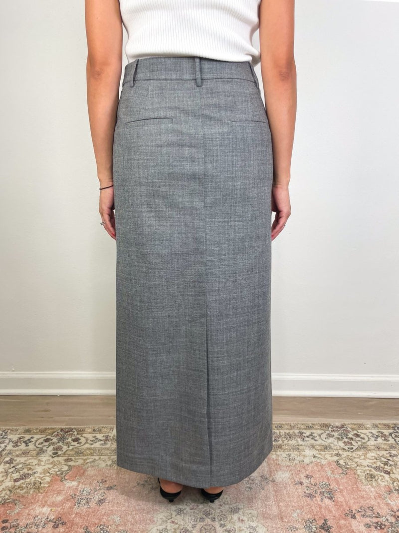 Techy Bonded Wool Wrap Maxi Skirt in Grey - The Shoe Hive
