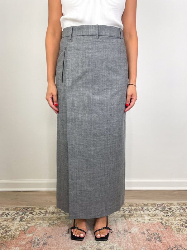 Techy Bonded Wool Wrap Maxi Skirt in Grey - The Shoe Hive