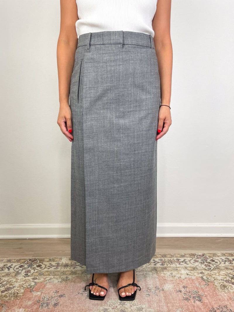 Techy Bonded Wool Wrap Maxi Skirt in Grey - The Shoe Hive