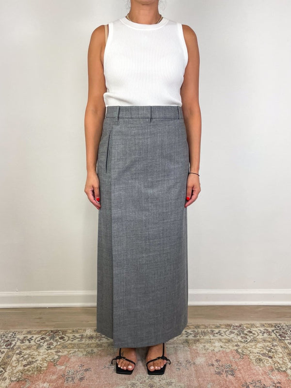Techy Bonded Wool Wrap Maxi Skirt in Grey - The Shoe Hive