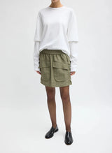 Techy Twill Pull On Mini Skirt in Dark Hazelnut - The Shoe Hive