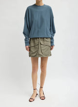 Techy Twill Pull On Mini Skirt in Dark Hazelnut - The Shoe Hive