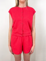 Textured Terry Sleeveless Cardigan in Zinnia - The Shoe Hive
