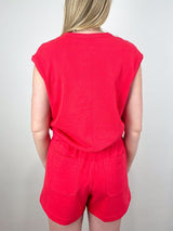 Textured Terry Sleeveless Cardigan in Zinnia - The Shoe Hive