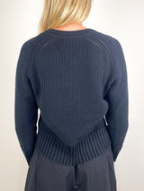 Textured V-Neck Saddle Sweater in Black - The Shoe Hive