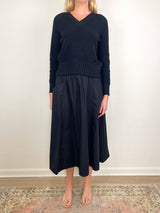 Textured V-Neck Saddle Sweater in Black - The Shoe Hive