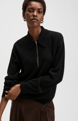 The Cashmere Zip Polo in Black - The Shoe Hive