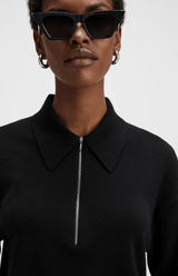 The Cashmere Zip Polo in Black - The Shoe Hive