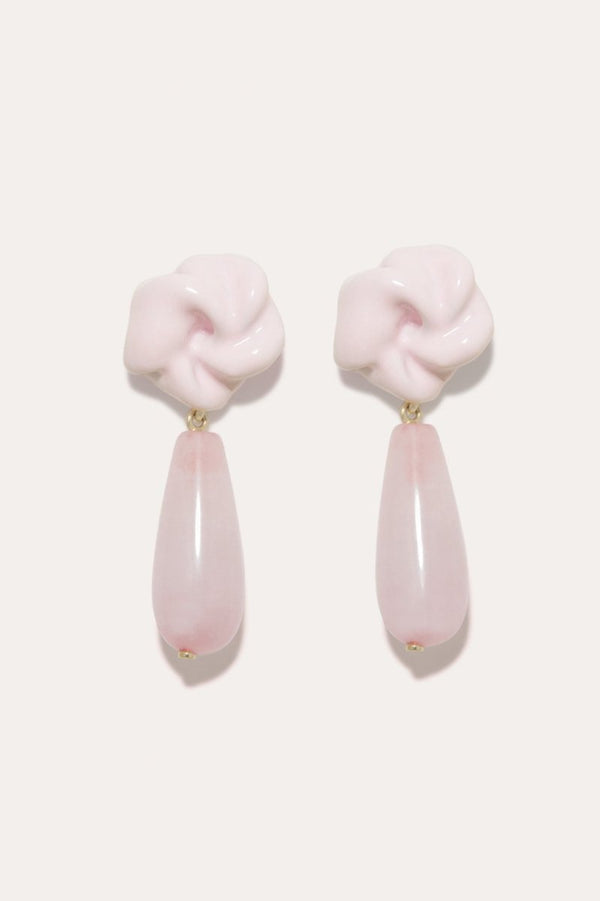 The Depths of Time 18ct Gold Plated Earrings in Rose Quartz - The Shoe Hive