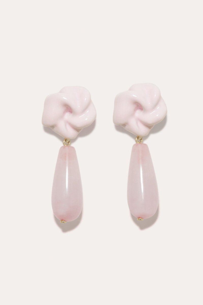 The Depths of Time 18ct Gold Plated Earrings in Rose Quartz - The Shoe Hive