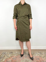 The Midi Shirt Dress Paper Cotton in Army - The Shoe Hive