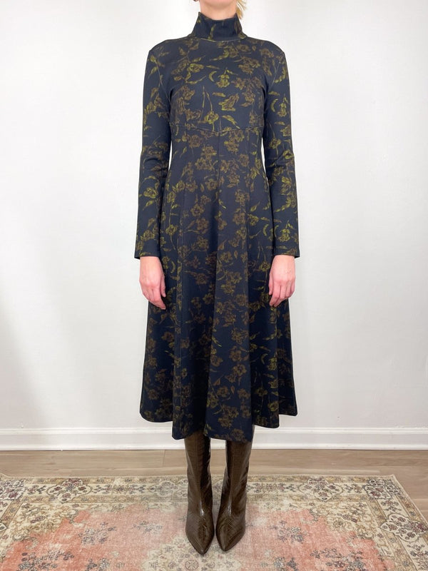 Thea Dress in Black/Forest Green Multi - The Shoe Hive