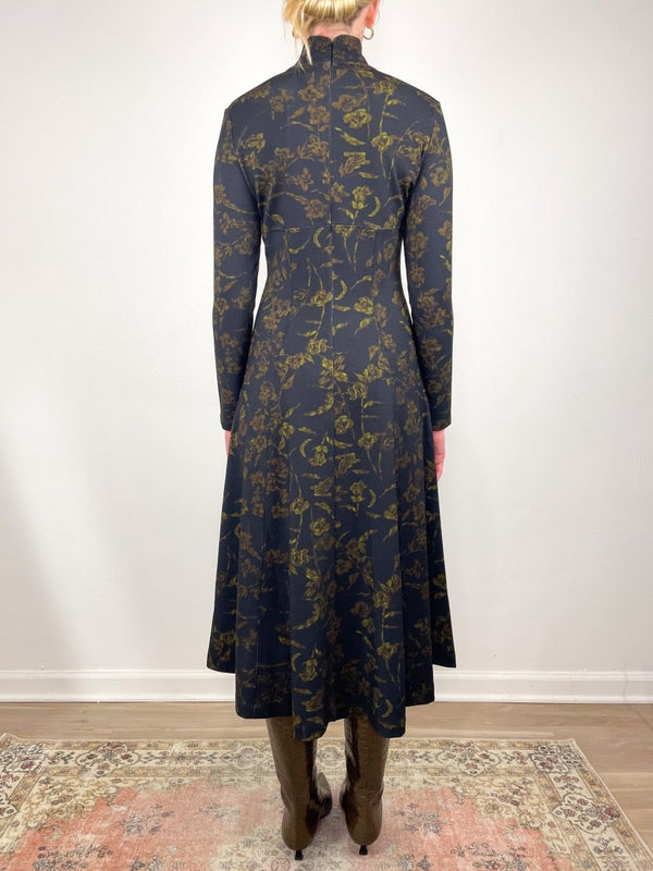Thea Dress in Black/Forest Green Multi - The Shoe Hive