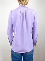 Tie Neck Blouse in Lavender Silk Crepe - The Shoe Hive