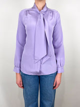 Tie Neck Blouse in Lavender Silk Crepe - The Shoe Hive