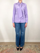 Tie Neck Blouse in Lavender Silk Crepe - The Shoe Hive