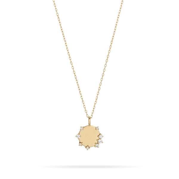 Tiny Diamond Round Dog Tag Necklace - The Shoe Hive