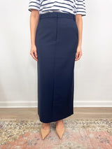 Tropical Wool Maxi Trouser Skirt in Navy - The Shoe Hive