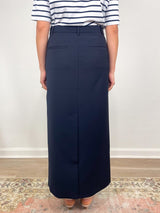 Tropical Wool Maxi Trouser Skirt in Navy - The Shoe Hive