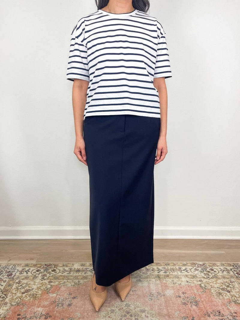 Tropical Wool Maxi Trouser Skirt in Navy - The Shoe Hive