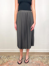Tropical Wool Pleating Sunray Skirt in Dark Stone - The Shoe Hive