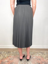 Tropical Wool Pleating Sunray Skirt in Dark Stone - The Shoe Hive