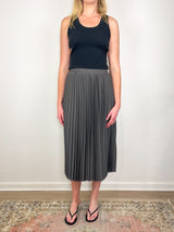 Tropical Wool Pleating Sunray Skirt in Dark Stone - The Shoe Hive