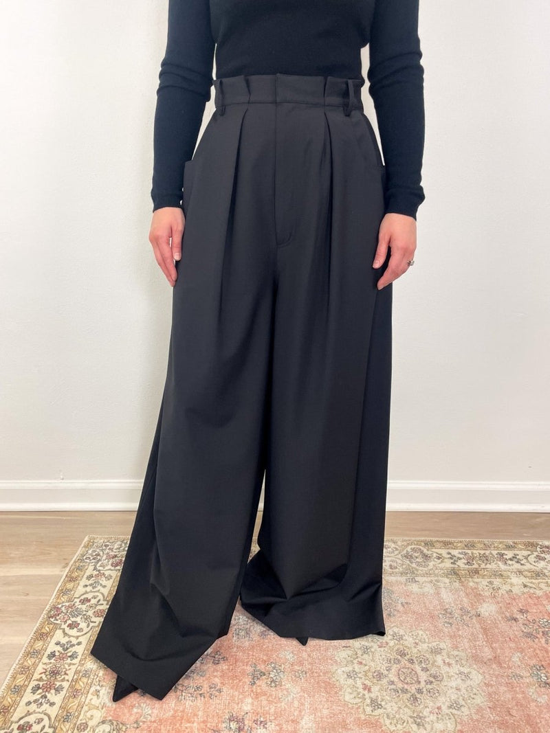 Tropical Wool Walker Wide Leg Pant in Black - The Shoe Hive