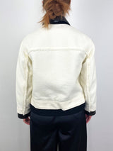 Tweed Hybrid Moto Jacket w/Leather Combo in Ivory - The Shoe Hive