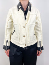 Tweed Hybrid Moto Jacket w/Leather Combo in Ivory - The Shoe Hive