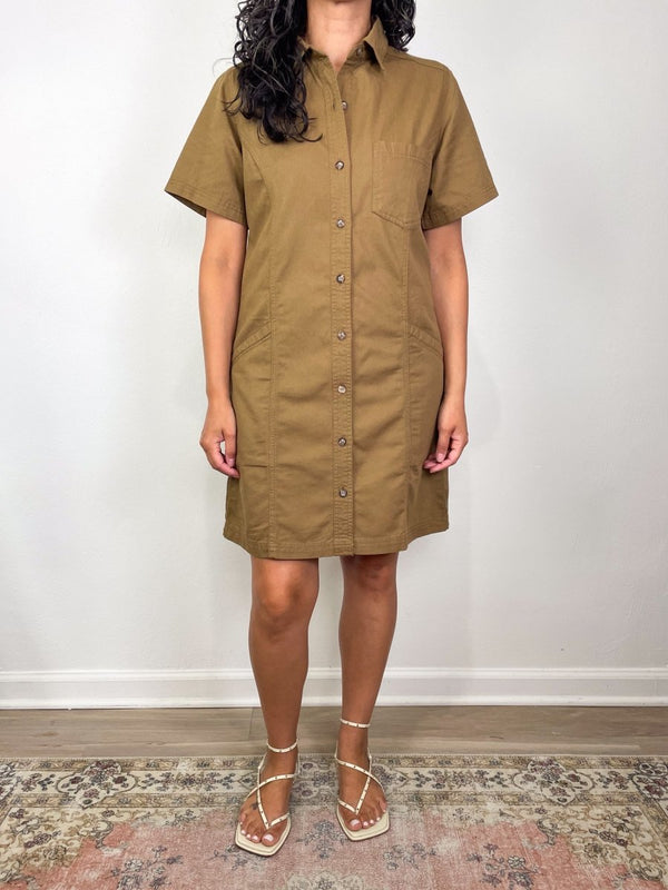 Twill Paneled Shirt Dress in Pecan - The Shoe Hive