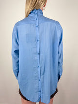Ultra Light Silk Tencel Funnel Neck Shirt in Blue - The Shoe Hive
