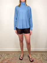 Ultra Light Silk Tencel Funnel Neck Shirt in Blue - The Shoe Hive