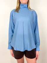 Ultra Light Silk Tencel Funnel Neck Shirt in Blue - The Shoe Hive