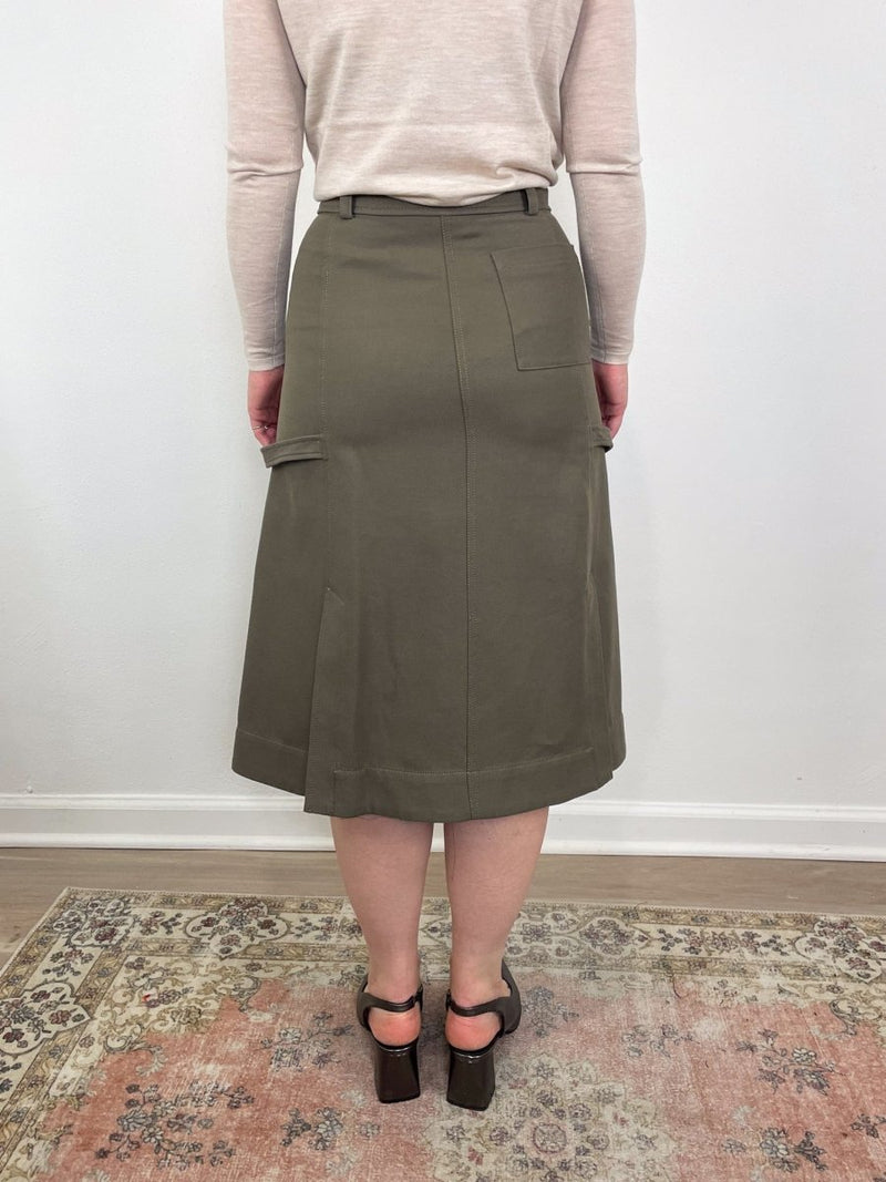 Utility Godet Skirt w/Satin Piping in Army - The Shoe Hive