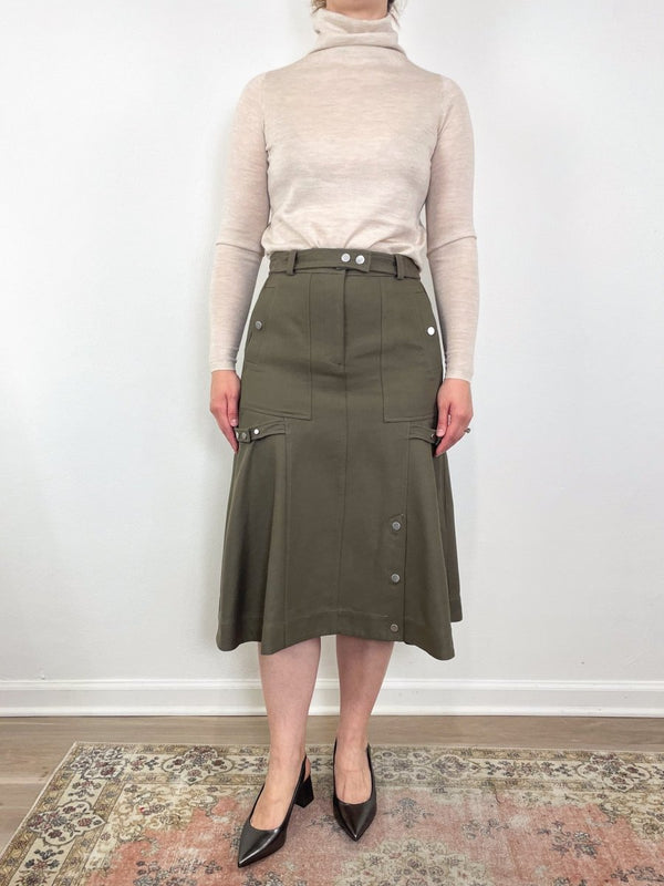 Utility Godet Skirt w/Satin Piping in Army - The Shoe Hive