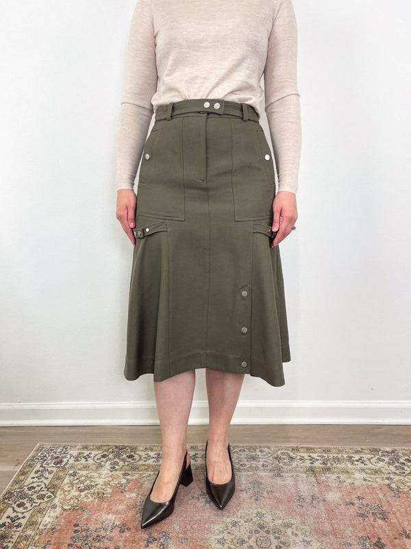 Utility Godet Skirt w/Satin Piping in Army - The Shoe Hive