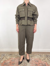 Utility Relaxed Tapered Pant w/Satin Piping in Army - The Shoe Hive