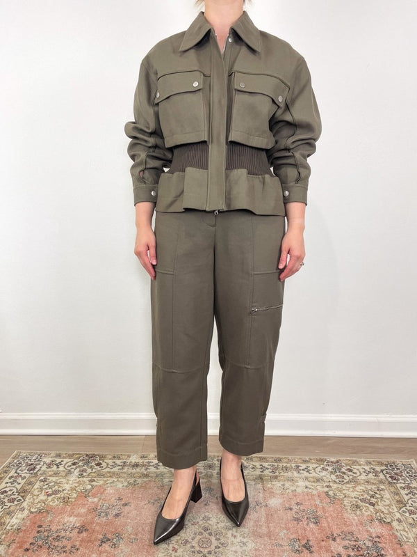 Utility Relaxed Tapered Pant w/Satin Piping in Army - The Shoe Hive