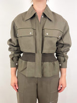 Utility Ribbed Jacket w/Satin Piping in Army - The Shoe Hive