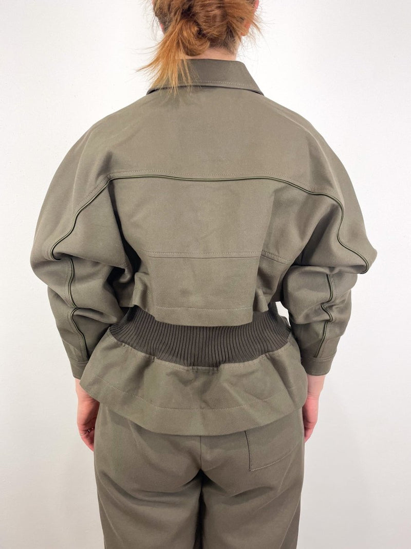 Utility Ribbed Jacket w/Satin Piping in Army - The Shoe Hive