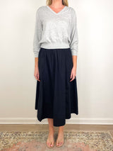 V-Neck Blouson Sweater in Heather Grey - The Shoe Hive