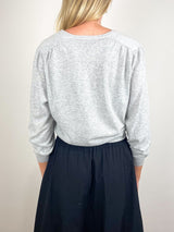 V-Neck Blouson Sweater in Heather Grey - The Shoe Hive