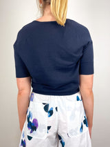 V - Neck Saddle Sleeve Sweater in Navy - The Shoe Hive