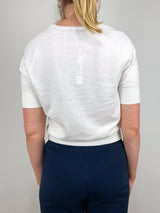 V - Neck Saddle Sleeve Sweater in White Linen - The Shoe Hive