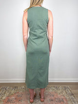 V - Neck Seamed Maxi Dress in Sage - The Shoe Hive
