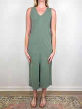 V - Neck Seamed Maxi Dress in Sage - The Shoe Hive