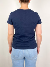 V - Neck Short Sleeve Back Seam Tee in Navy - The Shoe Hive